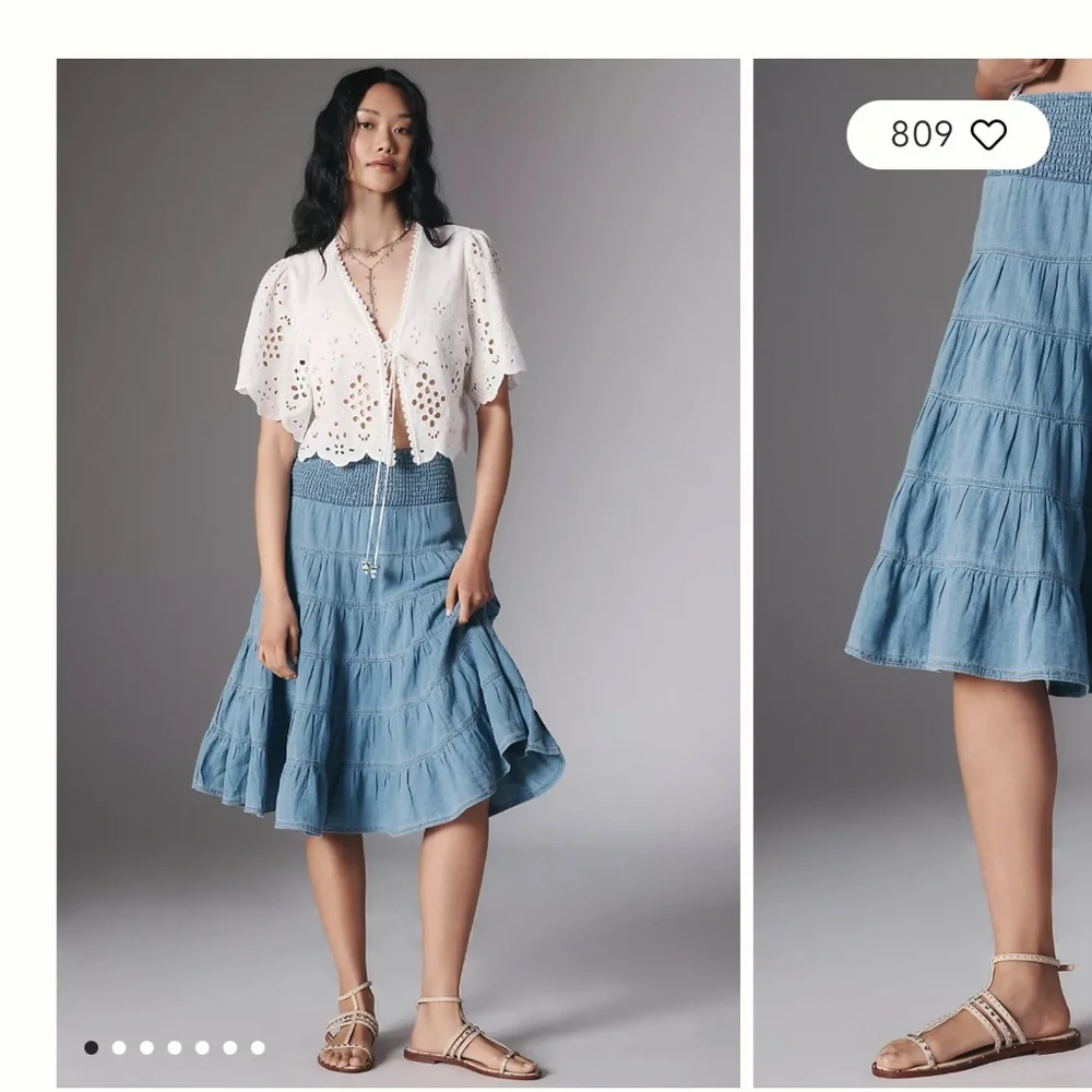 Pilcro Denim Blue Tiered Mini Skirt - Picture 2 of 6